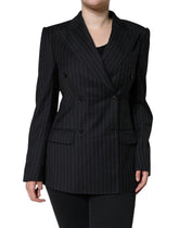Dolce & Gabbana Black Striped Double Breasted Coat Jacket -   -  Dolce & Gabbana.